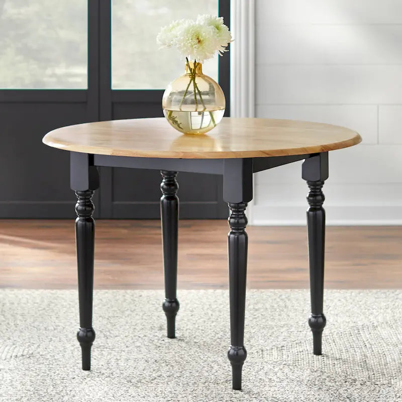 Two-tone 40-inch Rubberwood Round Drop-leaf Table