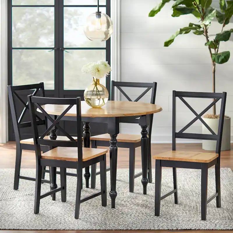 Two-tone 40-inch Rubberwood Round Drop-leaf Table