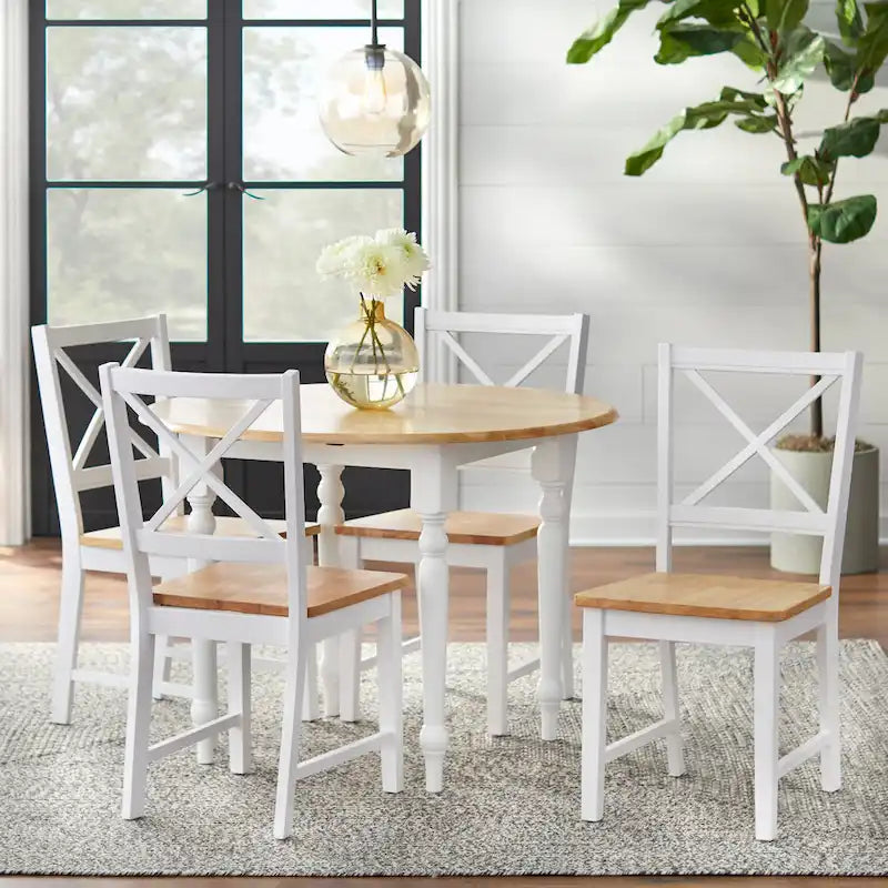 Two-tone 40-inch Rubberwood Round Drop-leaf Table