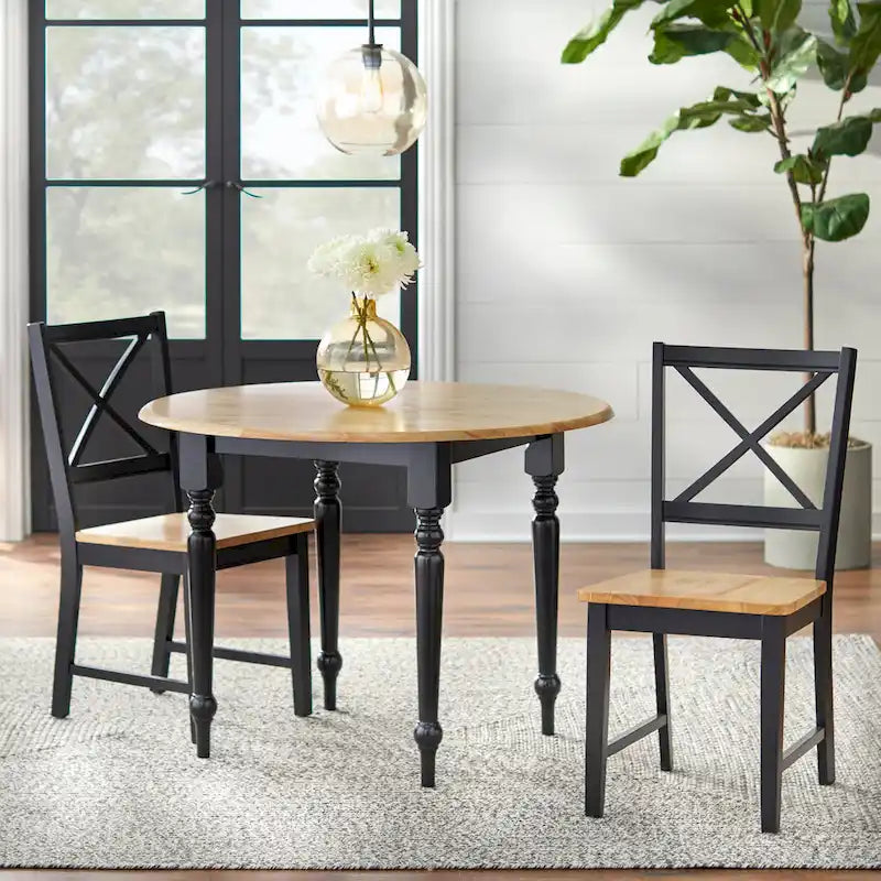 Two-tone 40-inch Rubberwood Round Drop-leaf Table