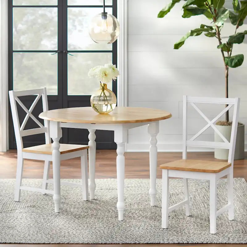 Two-tone 40-inch Rubberwood Round Drop-leaf Table