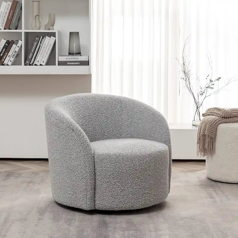 34 W Upholstered Boucle Swivel Barrel Accent Chair