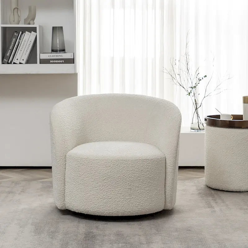 34 W Upholstered Boucle Swivel Barrel Accent Chair