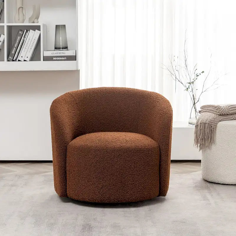 34 W Upholstered Boucle Swivel Barrel Accent Chair