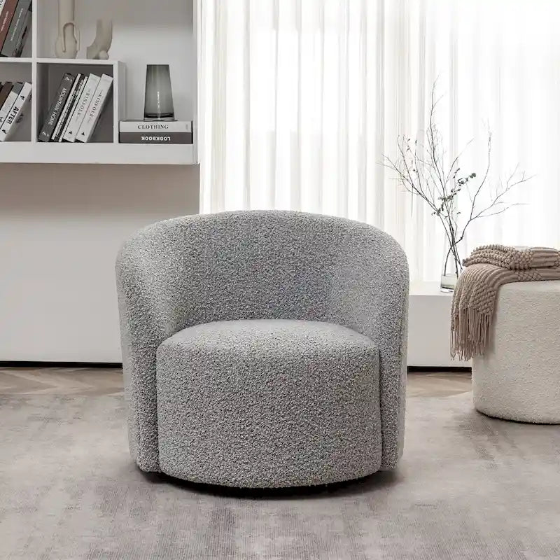 34 W Upholstered Boucle Swivel Barrel Accent Chair