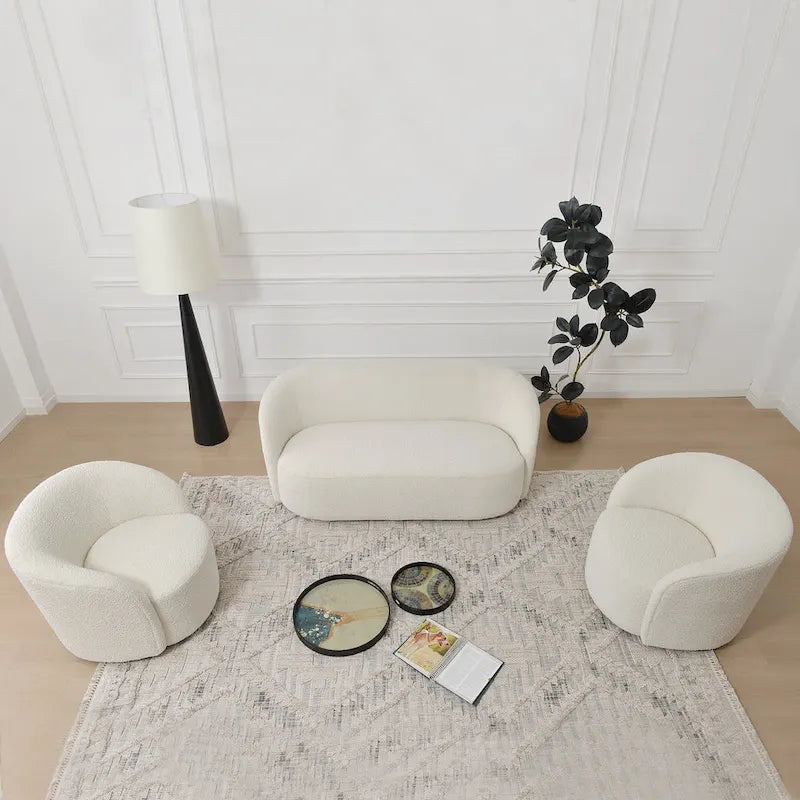 34 W Upholstered Boucle Swivel Barrel Accent Chair