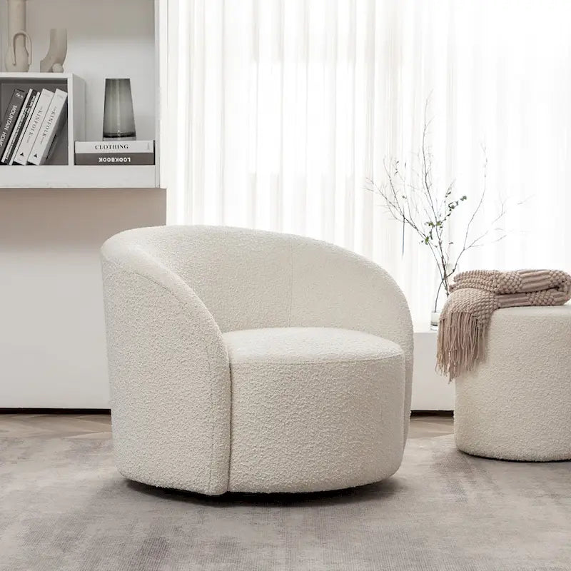 34 W Upholstered Boucle Swivel Barrel Accent Chair