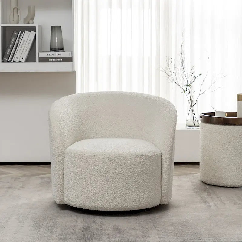 34 W Upholstered Boucle Swivel Barrel Accent Chair