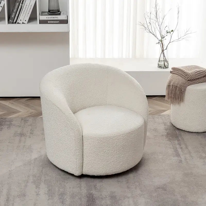 34 W Upholstered Boucle Swivel Barrel Accent Chair