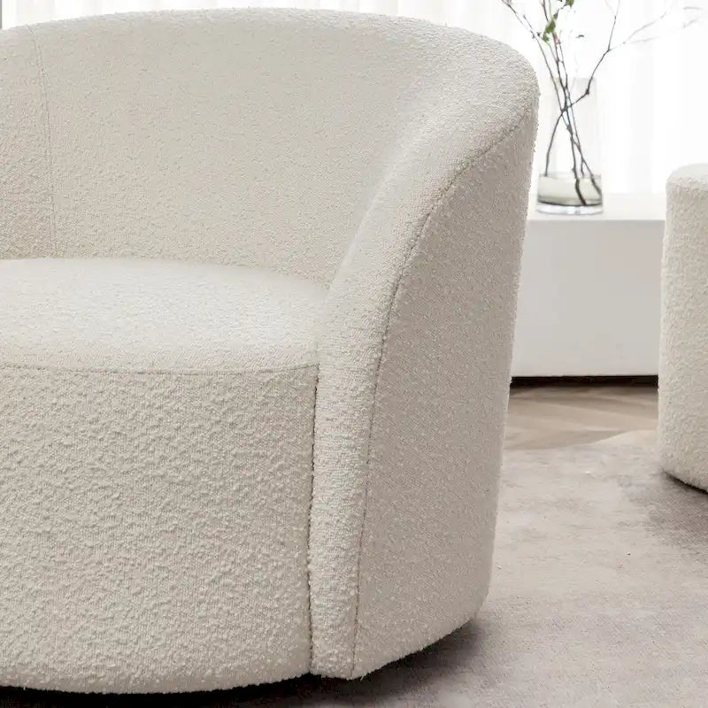34 W Upholstered Boucle Swivel Barrel Accent Chair