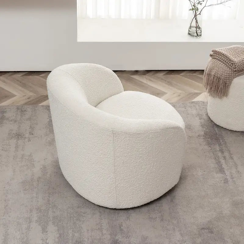 34 W Upholstered Boucle Swivel Barrel Accent Chair