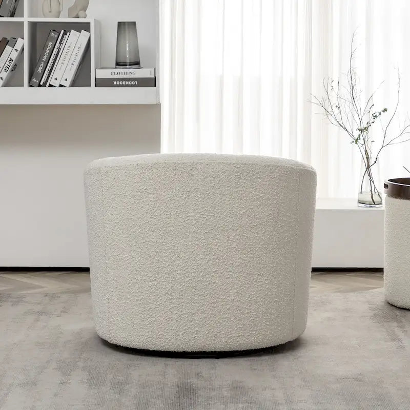 34 W Upholstered Boucle Swivel Barrel Accent Chair