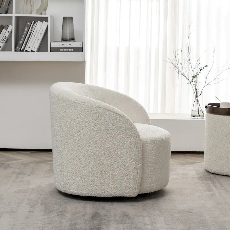 34 W Upholstered Boucle Swivel Barrel Accent Chair