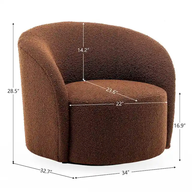 34 W Upholstered Boucle Swivel Barrel Accent Chair