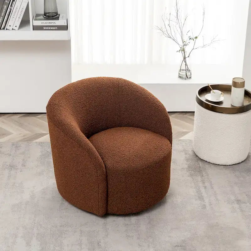 34 W Upholstered Boucle Swivel Barrel Accent Chair