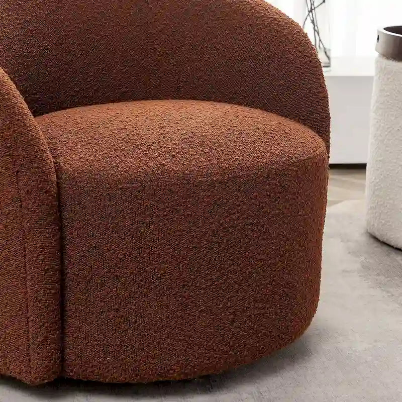 34 W Upholstered Boucle Swivel Barrel Accent Chair
