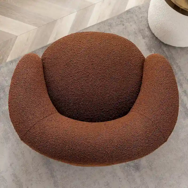 34 W Upholstered Boucle Swivel Barrel Accent Chair