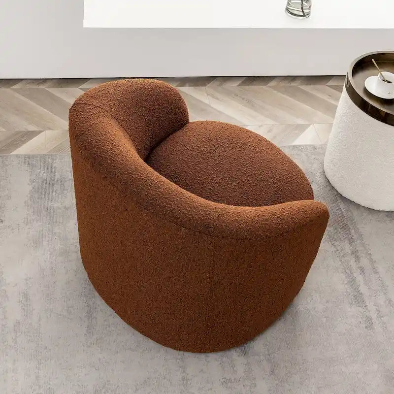 34 W Upholstered Boucle Swivel Barrel Accent Chair