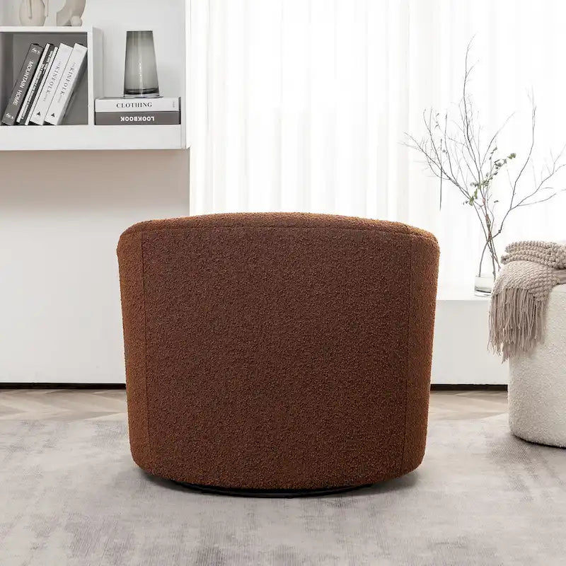 34 W Upholstered Boucle Swivel Barrel Accent Chair