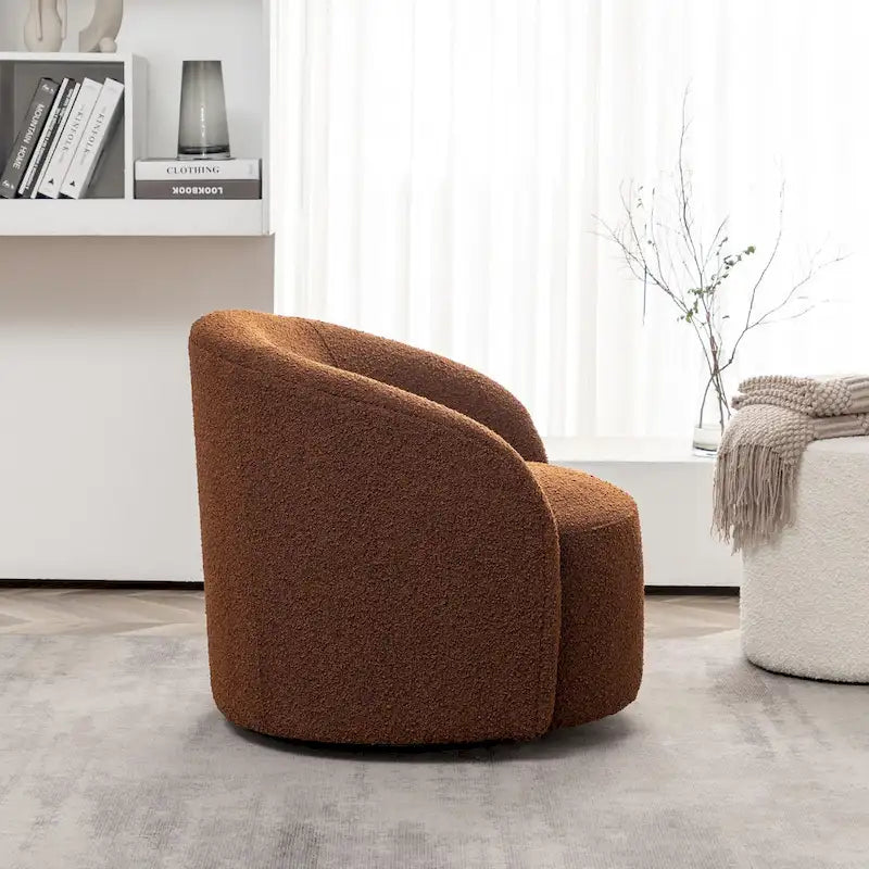 34 W Upholstered Boucle Swivel Barrel Accent Chair