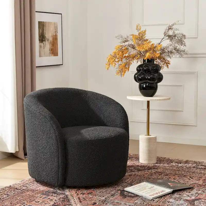34 W Upholstered Boucle Swivel Barrel Accent Chair