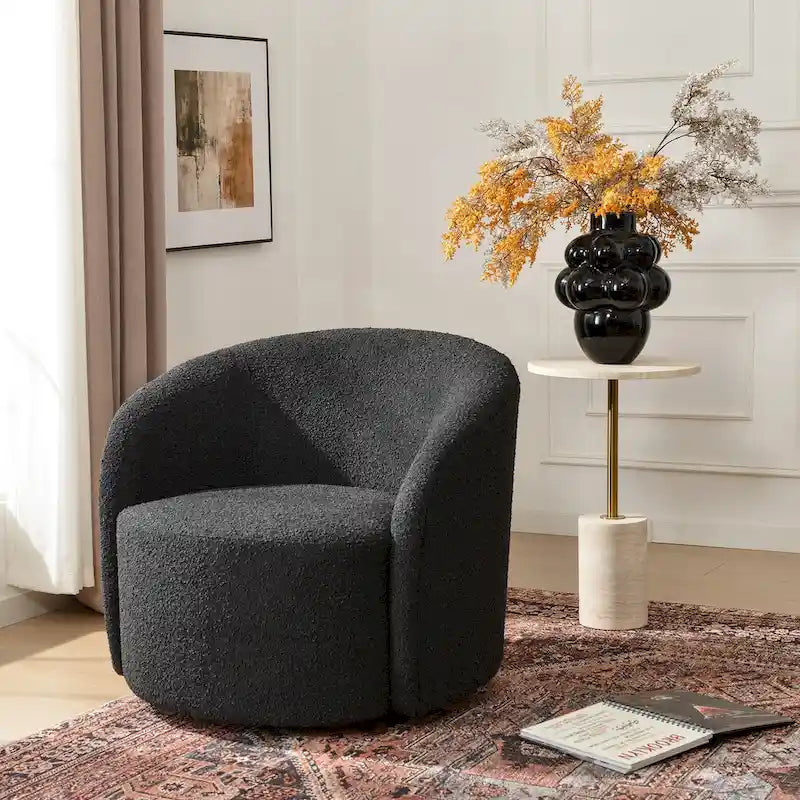 34 W Upholstered Boucle Swivel Barrel Accent Chair