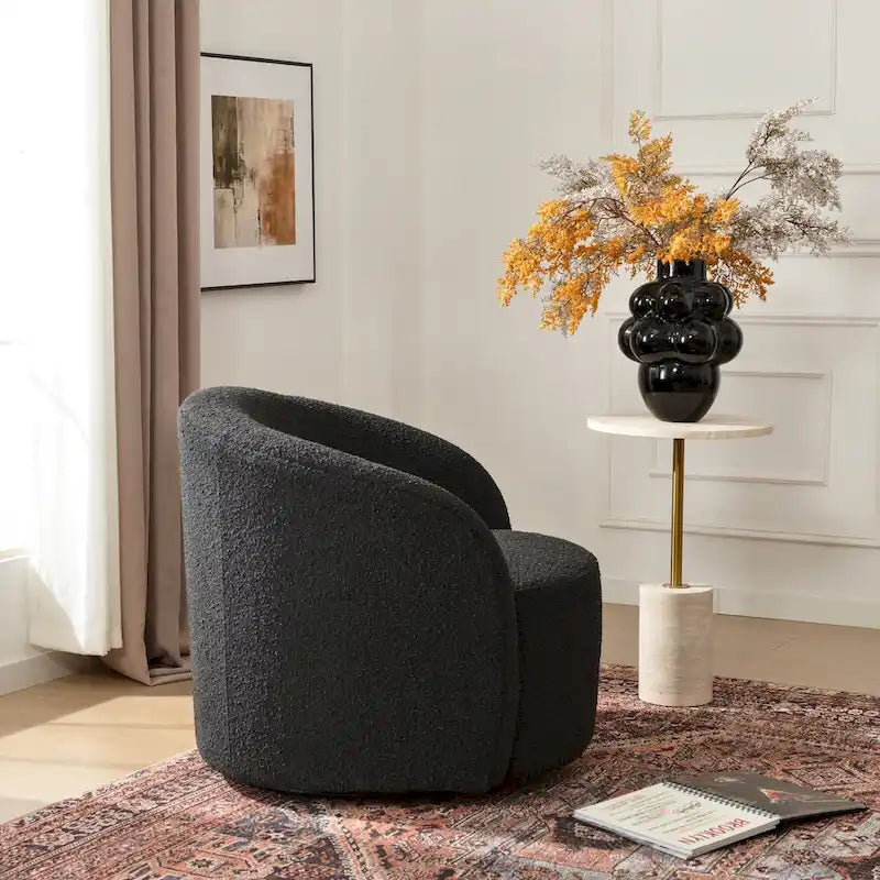 34 W Upholstered Boucle Swivel Barrel Accent Chair