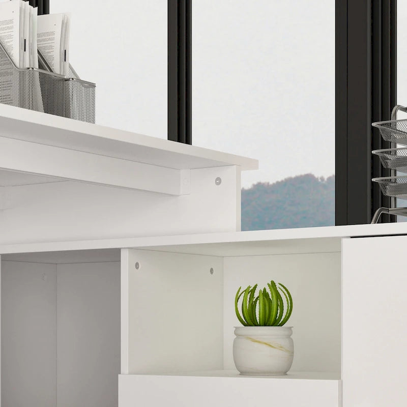 Office Computer Desk L Shaped Corner Desk Drawers Shelves