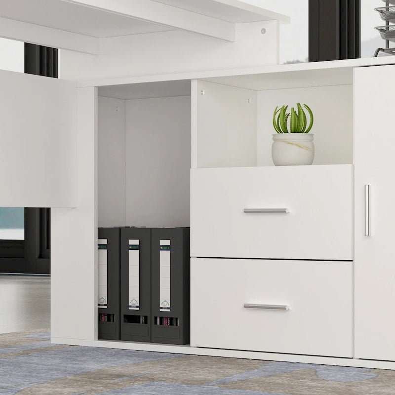 Office Computer Desk L Shaped Corner Desk Drawers Shelves