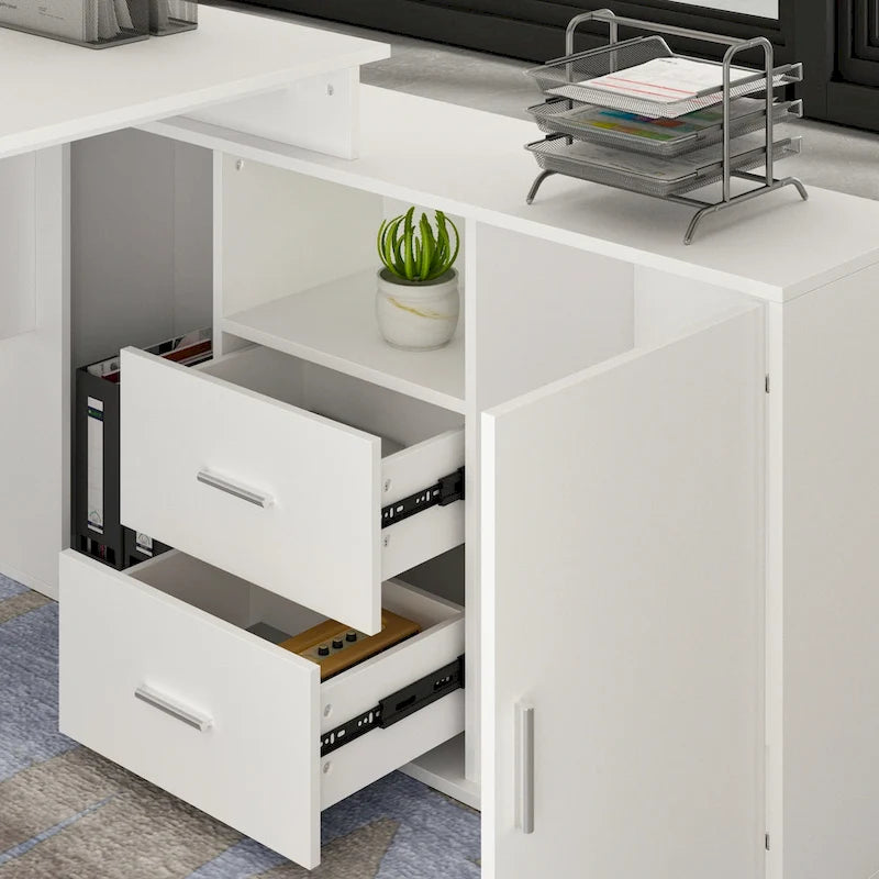 Office Computer Desk L Shaped Corner Desk Drawers Shelves