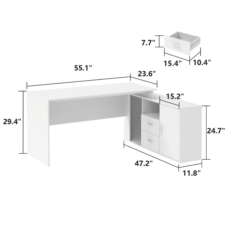 Office Computer Desk L Shaped Corner Desk Drawers Shelves