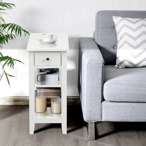 3-Tier End Table with Drawer Slideway and Double Shelves