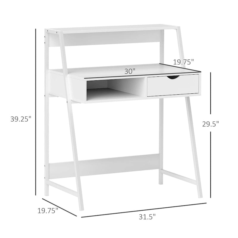 Computer Desk for Small Spaces, School Student Desk Study Writing Desk, Small Corner Desk with Drawer and Storage Shelves