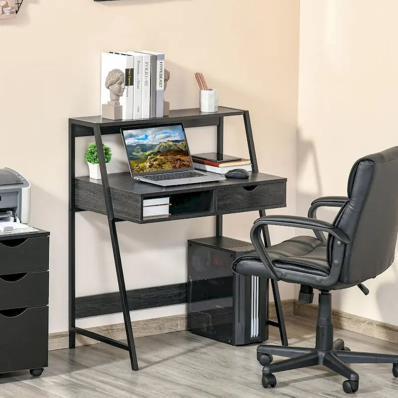 Computer Desk for Small Spaces, School Student Desk Study Writing Desk, Small Corner Desk with Drawer and Storage Shelves
