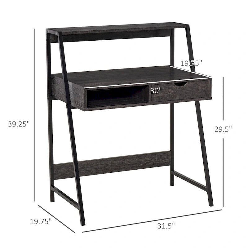 Computer Desk for Small Spaces, School Student Desk Study Writing Desk, Small Corner Desk with Drawer and Storage Shelves