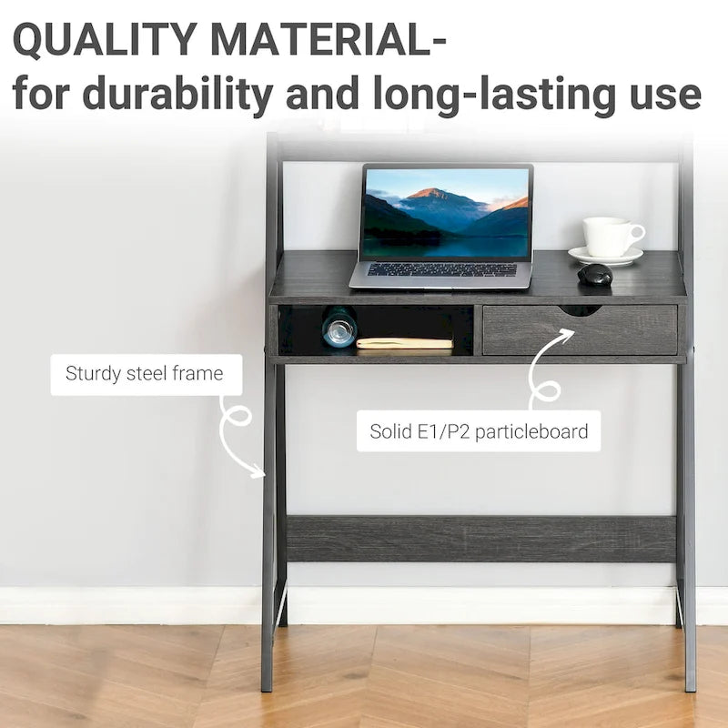 Computer Desk for Small Spaces, School Student Desk Study Writing Desk, Small Corner Desk with Drawer and Storage Shelves