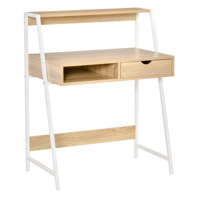 Computer Desk for Small Spaces, School Student Desk Study Writing Desk, Small Corner Desk with Drawer and Storage Shelves