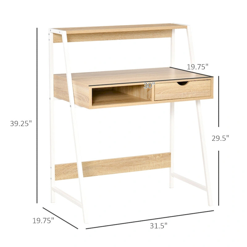 Computer Desk for Small Spaces, School Student Desk Study Writing Desk, Small Corner Desk with Drawer and Storage Shelves