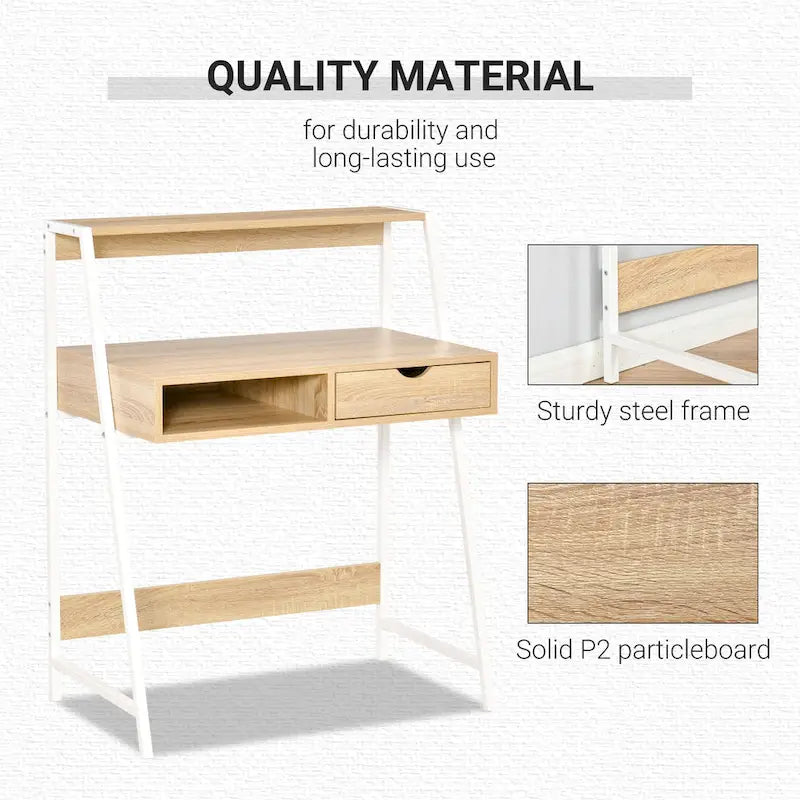 Computer Desk for Small Spaces, School Student Desk Study Writing Desk, Small Corner Desk with Drawer and Storage Shelves