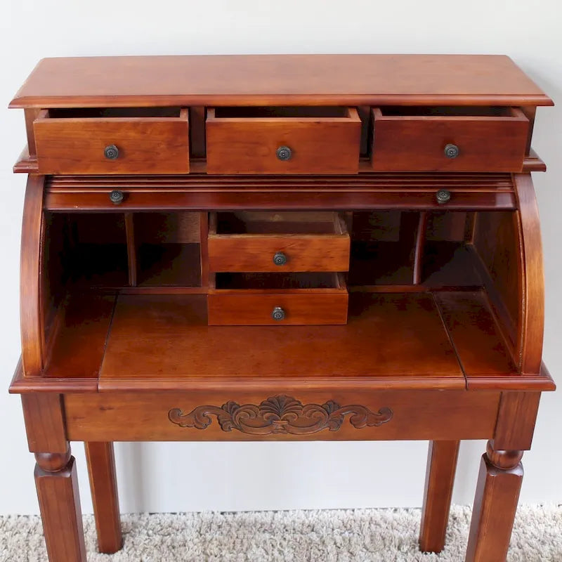 Carved Wood Roll Top Desk