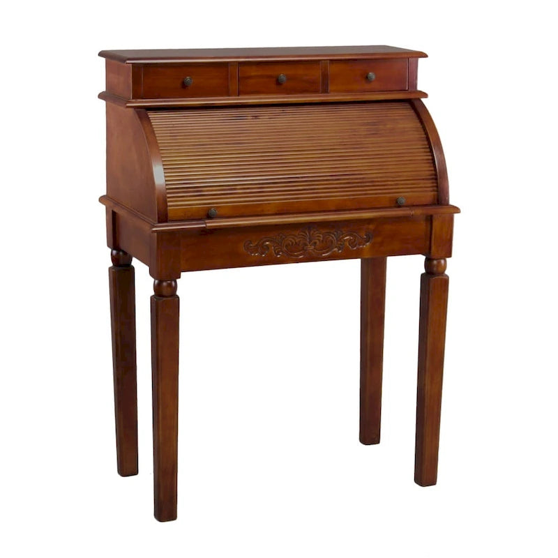 Carved Wood Roll Top Desk