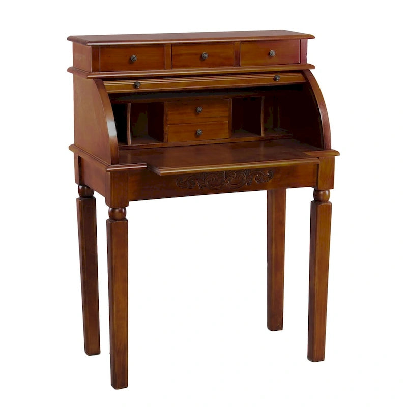 Carved Wood Roll Top Desk