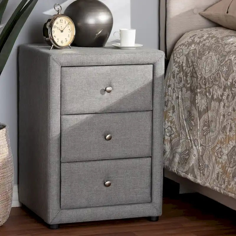 Contemporary Upholstered 3-Drawer Nightstand by