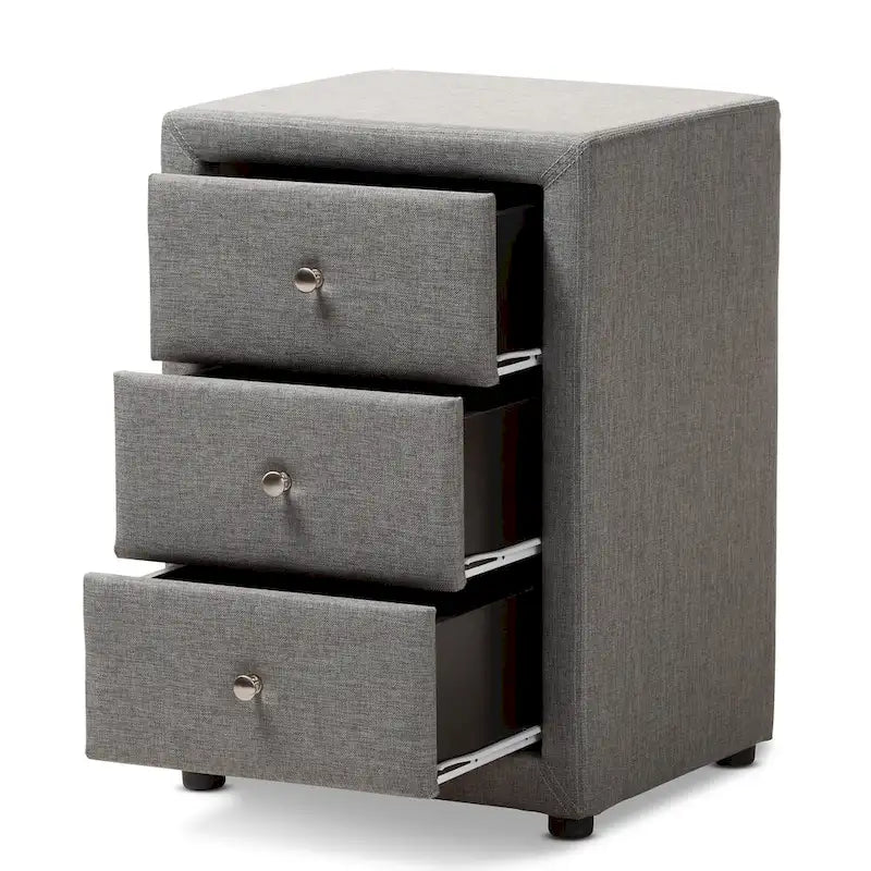 Contemporary Upholstered 3-Drawer Nightstand by