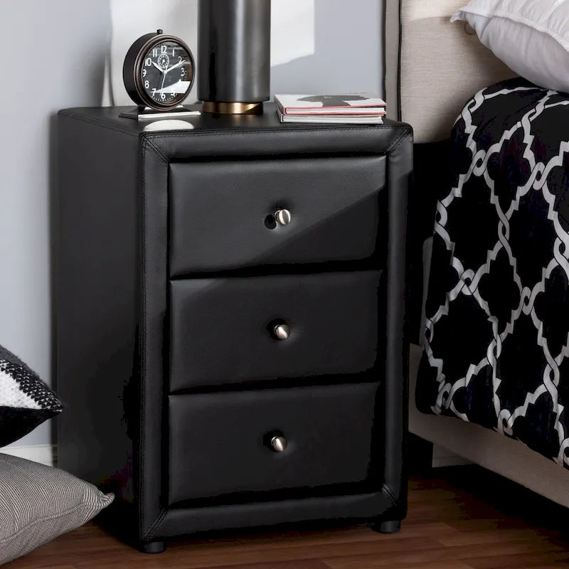 Contemporary Upholstered 3-Drawer Nightstand by
