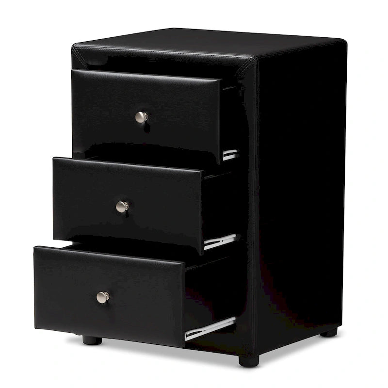 Contemporary Upholstered 3-Drawer Nightstand by