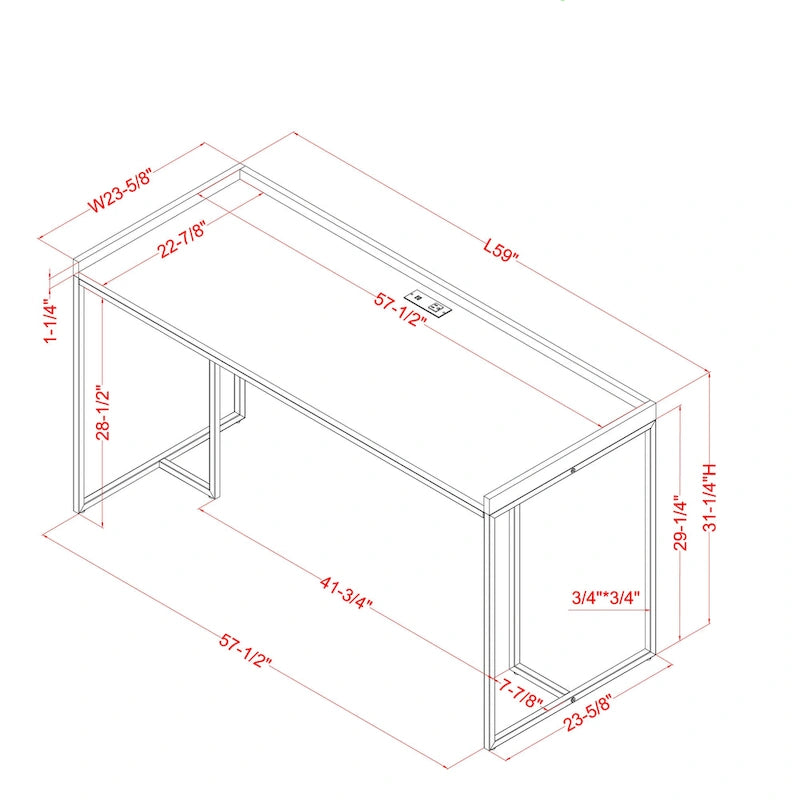 59-inch Metal Computer Desk with USBs by