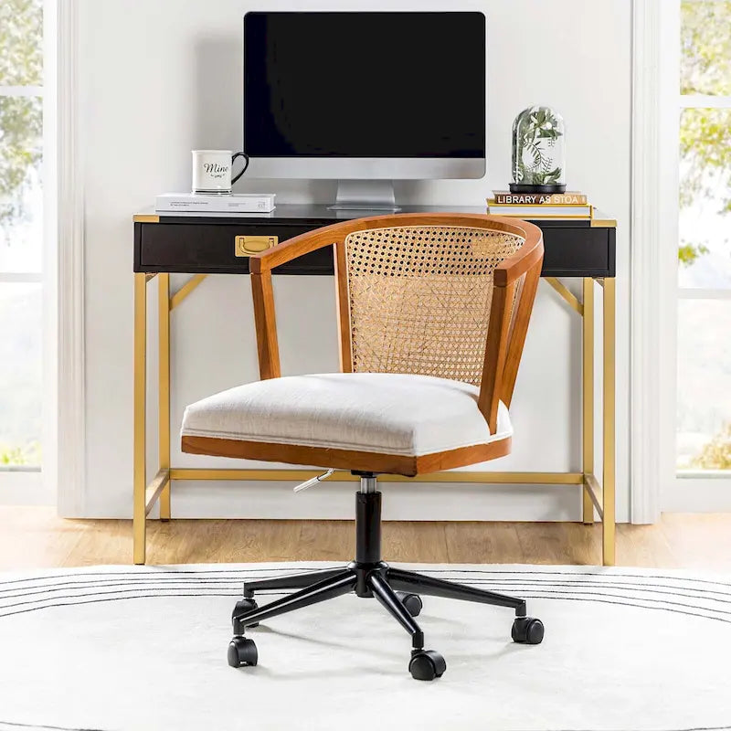 Modern Rattan Swivel Height Adjustment Office Chair by