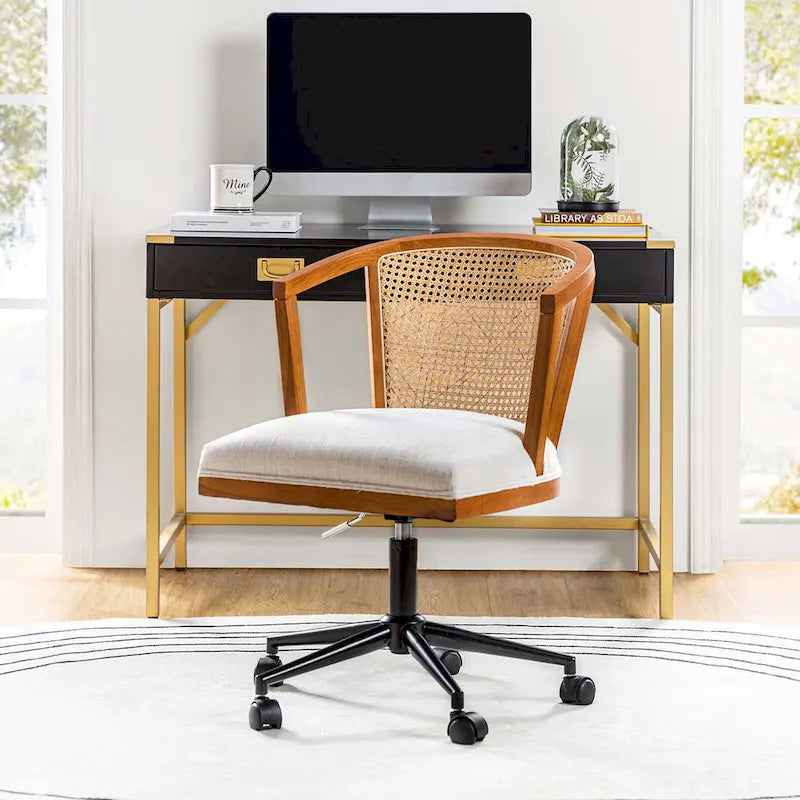 Modern Rattan Swivel Height Adjustment Office Chair by