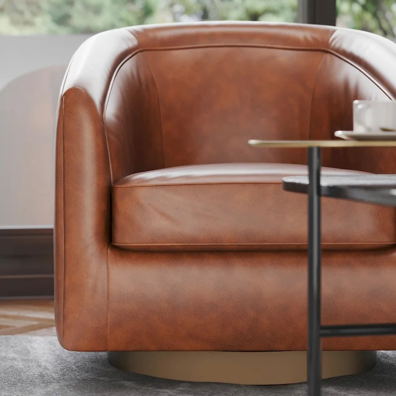 Traditional Club Style Upholstered Accent Chair with 360 Swivel Metal Base